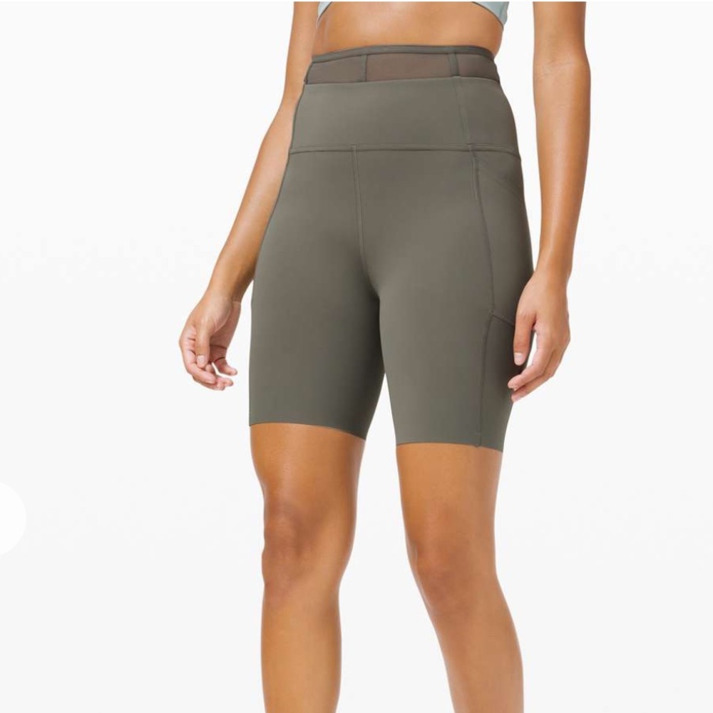 Lululemon Feme Force high rise shorts 8” grey sage